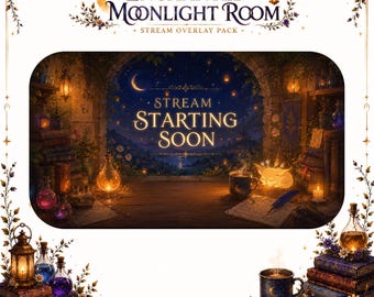 Enchanted Moonlight Room Stream Overlay Pack, Cozy Magical Witchy Twitch Package, Celestial Lofi Streamer Package OBS Streamlabs