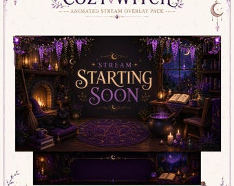 Cozy Witch Room Animated Full Pack Stream Overlay, Dark Magical Twitch Overlay Animated l Magical witch's cottage Overlay Obs Youtube Asset