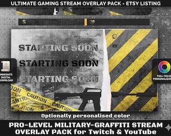 Tactical Shooter Twitch Overlay, Military FPS Stream Package, Warzone Inspired Webcam Border for OBS, Dark Shooter Black Ops Gamer Assets