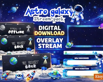 Astronaut Stream Overlay Package, Blue Space Galaxy Twitch Overlays, OBS Stream Pack, Cute Astro Bot Overlay, Animated Screens Streaming
