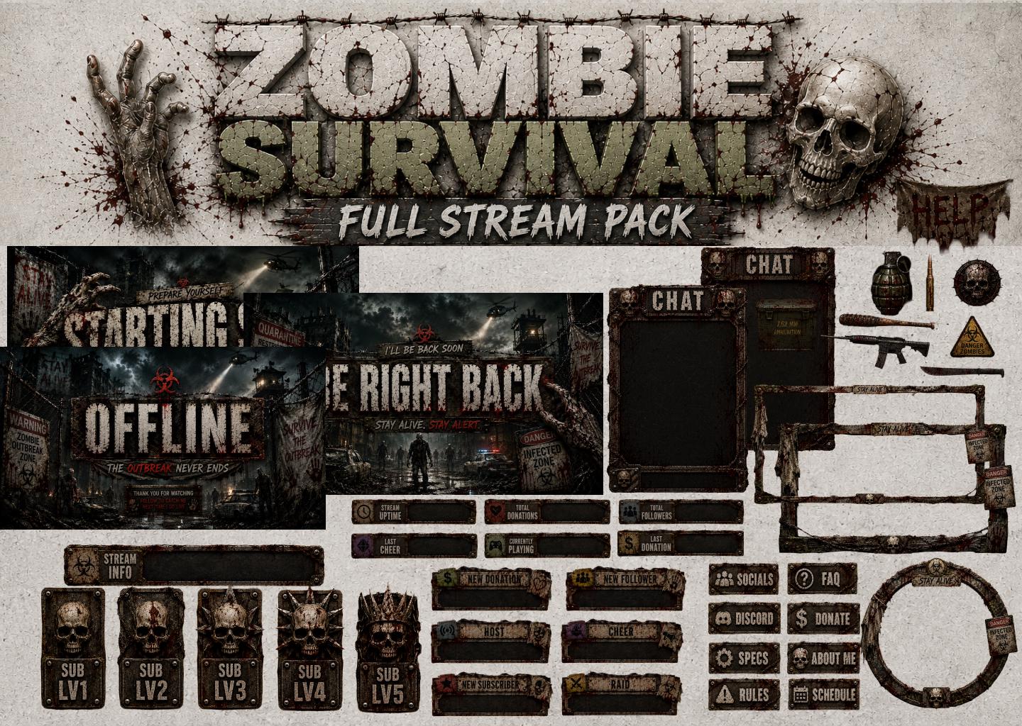Zombie Stream Overlay Pack | Horror Stream Graphics Bundle | Post ...