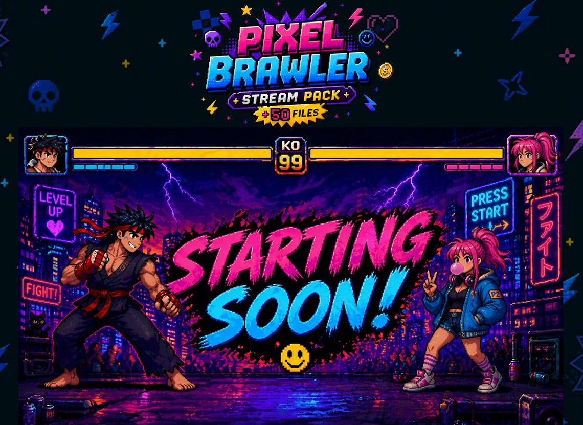 Pixel Stream Overlay Pack - Retro Fighting Game Aesthetic| Neon Arcade ...