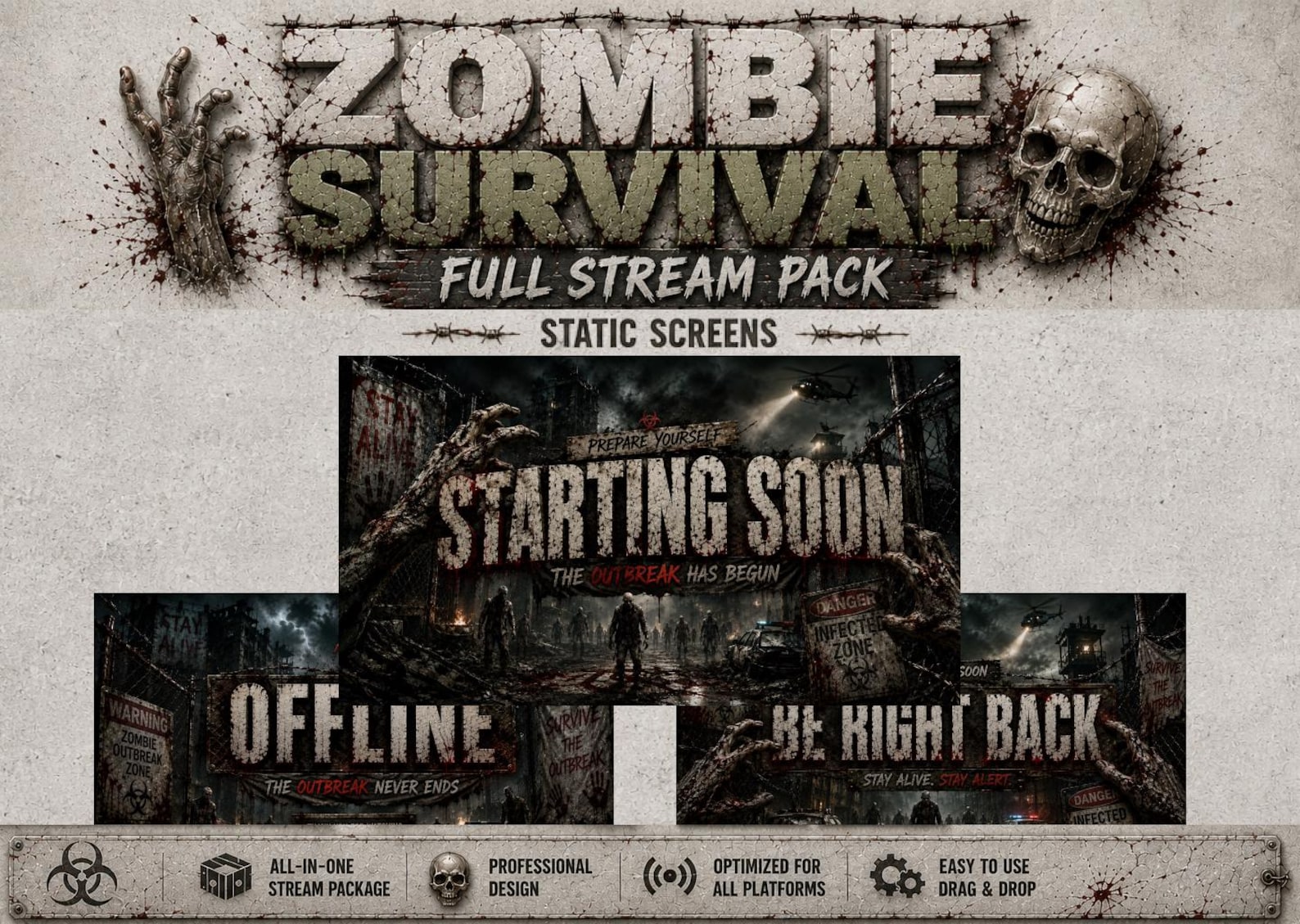 Zombie Stream Overlay Pack | Horror Stream Graphics Bundle | Post ...