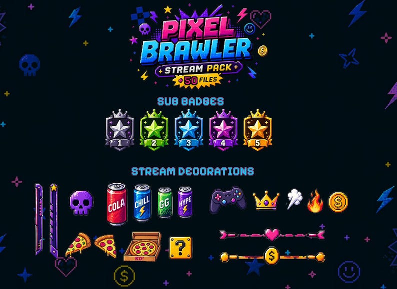 Pixel Stream Overlay Pack - Retro Fighting Game Aesthetic| Neon Arcade ...