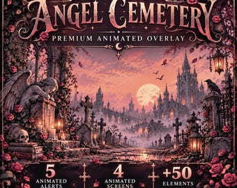 Angel Cemetery Animated Stream Overlay Pack | Graveyard Cute Pastel Animated Twitch Overlay | Dark Fantasy OBS Package | Twitch Kick Youtube