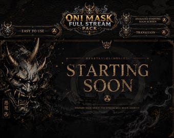 Oni Mask Stream Overlay Pack | Japanese Demon Twitch Overlay Full Set,Dark Samurai Stream Screen