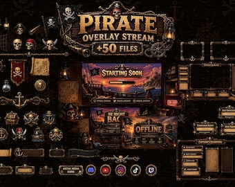 Paquete Mega de Superposiciones de Transmisión Pirata para Twitch / Tema Tesoro Náutico para OBS, Streamlabs, Twitch / Gráficos de Juego de los Aposentos del Capitán