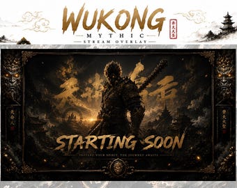 Superposición de transmisión de Wukong de Black Myth / Paquete de transmisión de Twitch de Wukong mítico / Superposición de juegos de Shaolin Wushu / Paquete de transmisión de fantasía oscura OBS Kick