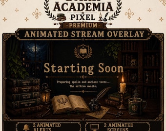 Dark Academia Animated Stream Overlay Mega Pack | Vintage Gothic Twitch Graphics | Cozy Library Pixel Aesthetic