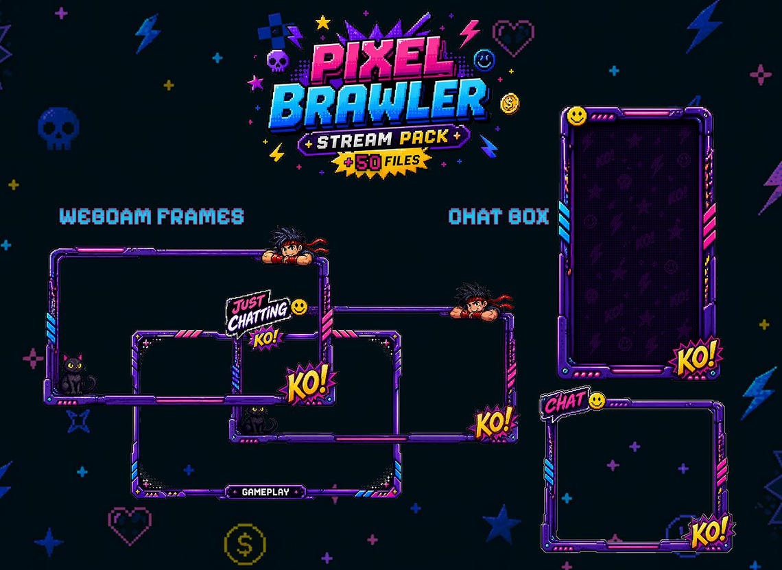 Pixel Stream Overlay Pack - Retro Fighting Game Aesthetic| Neon Arcade ...