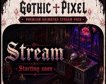 Gothic Pixel Animated Twitch Overlay Stream Full Pack | Dark Aesthetic Vampire Cozy Gaming | Medieval Horror Stream Graphics
