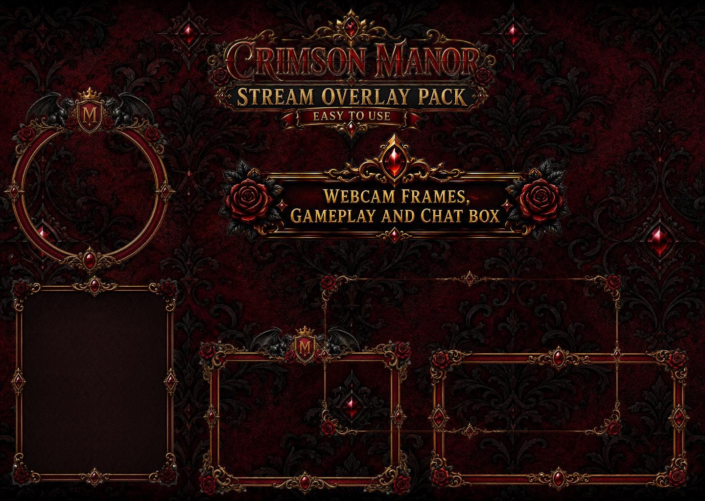 Gothic Vampire Twitch Overlay Pack | Crimson Manor Animated Stream ...