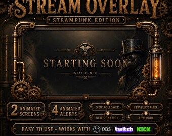 Steampunk Twitch Overlay Pack | Animated Plague Doctor Stream Overlay | Dark Gothic Stream Package | Vtuber Obs Youtube Kick