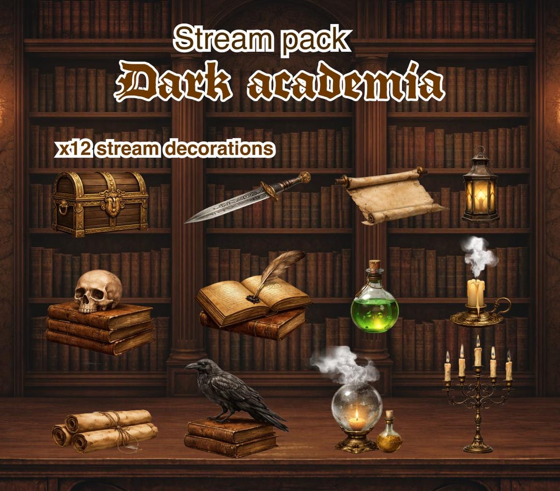 Image Library Overlay Dark Academia Twitch Overlay Pack | Victorian Gothic Library Stream ...