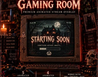 Creepy Gaming Room Stream Overlay | Retro Monitor Twitch Overlay | Animated Stream Screens & Alerts | OBS Twitch Kick Streaming Pack
