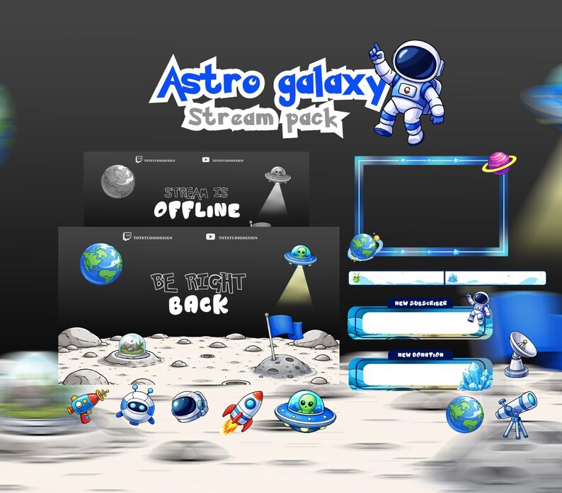 Astronaut Stream Overlay Package, Blue Space Galaxy Twitch Overlays ...