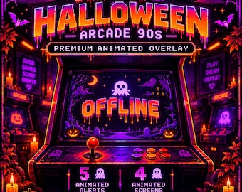 Arcade 90s Retro Halloween Stream Overlay | Animated Twitch Overlay Pack | Pixel Arcade OBS Kick Streamer Graphics