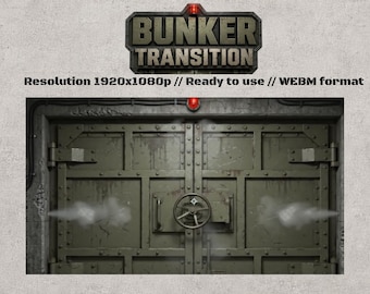 Transición Bunker Stinger para streamers / Puerta de bóveda militar animada / Superposición de transmisión de Twitch OBS / Juegos postapocalípticos, 1920x1080 WEBM