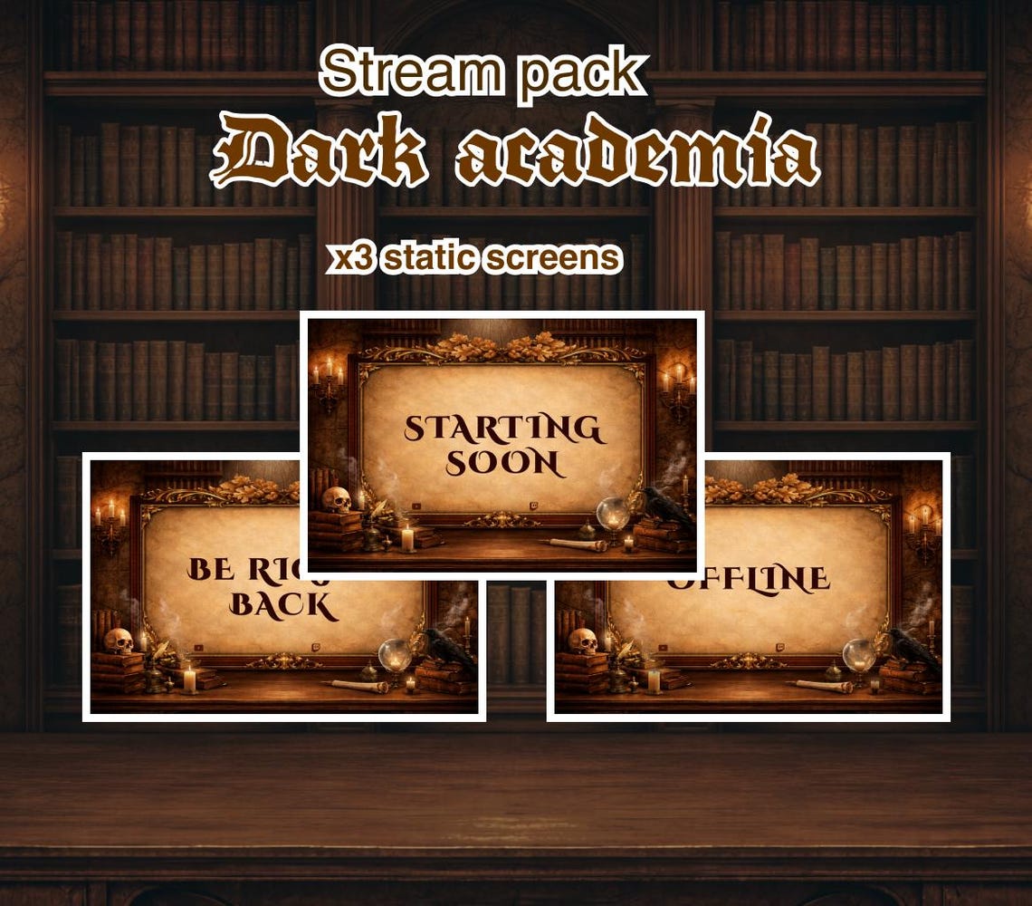 Image Library Overlay Dark Academia Twitch Overlay Pack | Victorian Gothic Library Stream ...