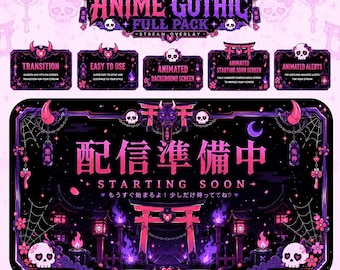 Cute Gothic Stream Overlay Full Animated  Pack | Devil Kawaii Anime Goth Twitch Overlay | Obs Streaming, Starting Screen
