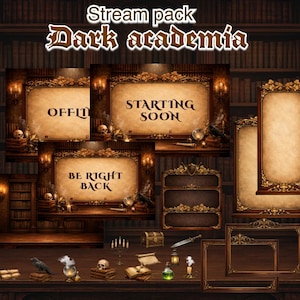 Dark Academia Twitch Overlay Paket | Viktorianisch-Gothic-Library-Stream-Assets | Ästhetisches Mystery Scholar Theme