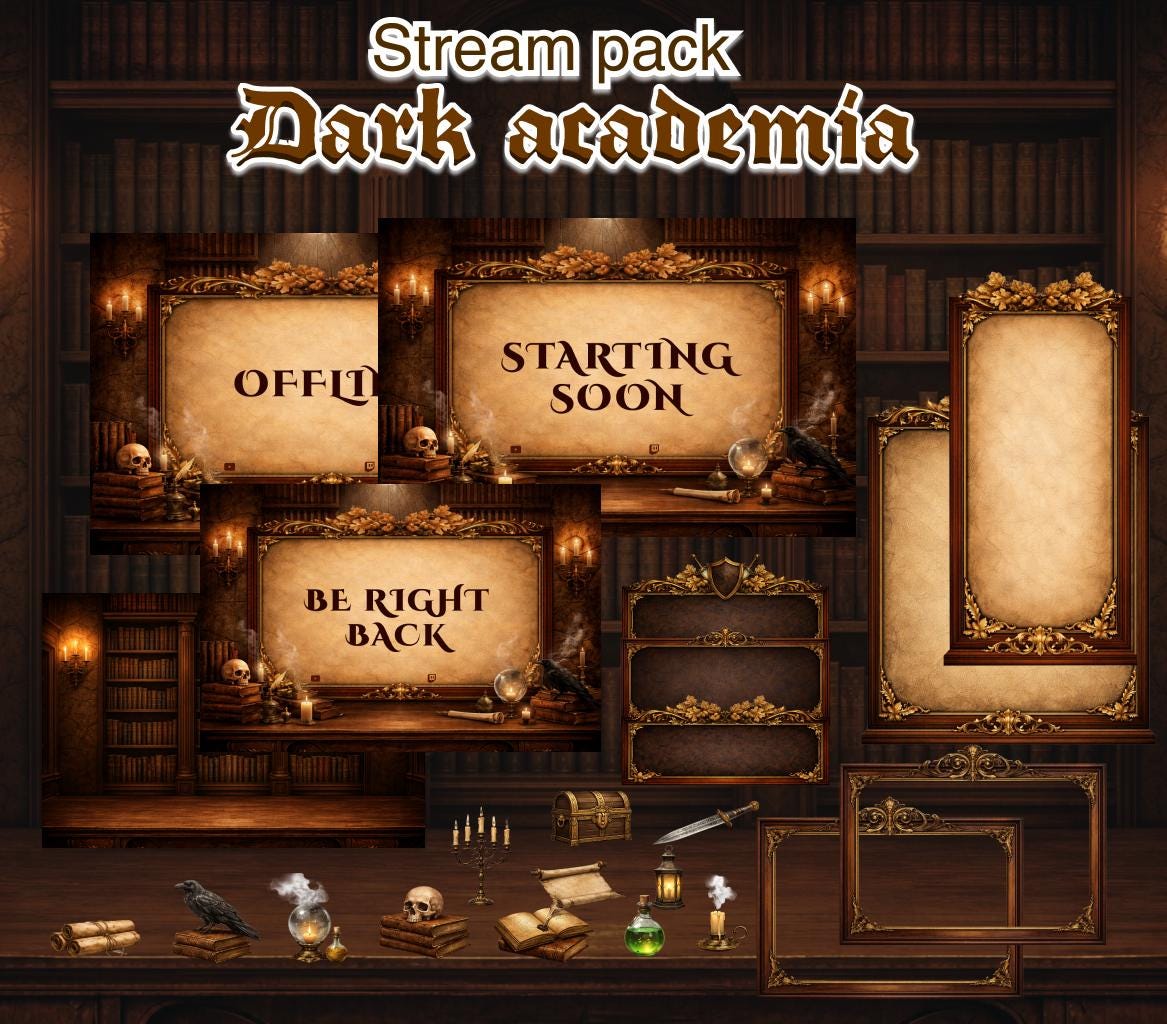 Image Library Overlay Dark Academia Twitch Overlay Pack | Victorian Gothic Library Stream ...