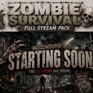 Zombie Strom Overlay Pack | Horror Stream Grafik-Bundle | Post Apocalyptisches Survival Thema | Twitch Sub Badges, Webcam Frames & Benachrichtigungen