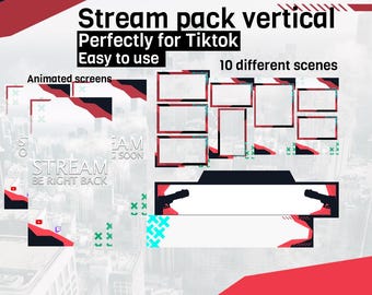 Paquete de superposiciones para transmisiones verticales de disparos en TikTok LIVE, diseño de Reels Shooter en negro y rojo, paquete de pantallas animadas FPS Valorant