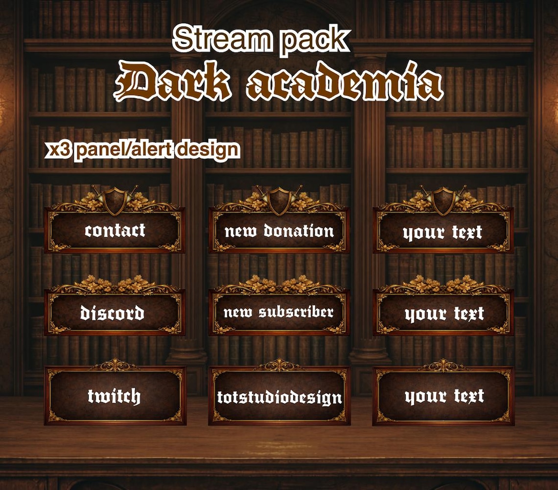 Image Library Overlay Dark Academia Twitch Overlay Pack | Victorian Gothic Library Stream ...