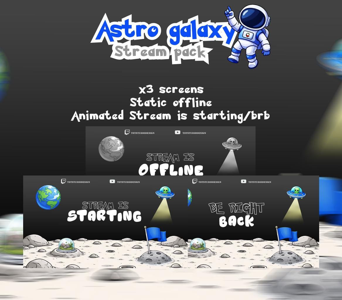 Astronaut Stream Overlay Package, Blue Space Galaxy Twitch Overlays ...