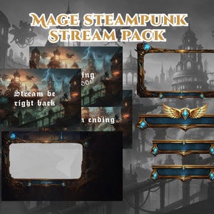Pacote de sobreposição Steampunk para transmissões ao vivo, pacote Twitch Fantasy OBS