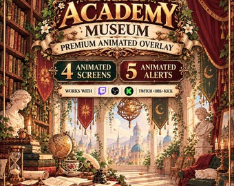 Academy Museum Stream Overlay, Animated Twitch Overlay Pack, Aristocrat OBS Stream Package, Vintage Library Gaming Overlay, Kick Youtube