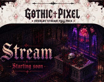 Paquete completo de superposiciones animadas de píxeles góticos para Twitch / Estética oscura de vampiros para juegos acogedores / Gráficos de terror medieval para transmisiones