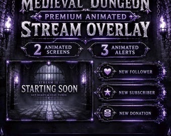 Medieval Dungeon Twitch Overlay Pack, Animated Rpg Stream Package, Dark Fantasy Obs Kick