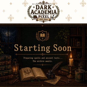 Dark Academia Animated Stream Overlay Mega Pack | Vintage Gothic Twitch Graphics | Cozy Library Pixel Aesthetic, Animated Screens