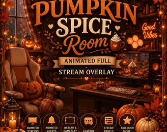 Pumpkin Spice Room Stream Overlay | Fall Twitch Overlay | Cozy Animated Stream Pack | Autumn Gaming Stream Graphics OBS