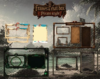 Paquete de superposiciones para transmisiones piratas: 4 marcos para webcam y caja de chat a juego / Superposiciones náuticas para Twitch / Inspirado en Sea of Thieves / Transmisión de esqueletos