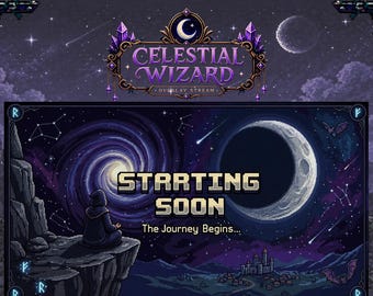 Paquete de superposiciones de mago para transmisiones / Superposición de transmisión celestial pixelada / Estética mágica retro / Transmisión de vórtice de galaxia nocturna de fantasía RPG