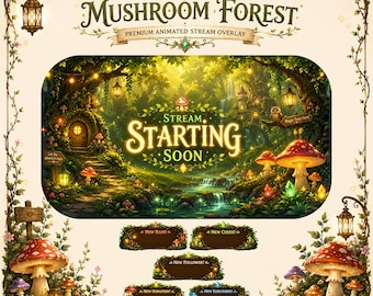 Magical Mushroom Forest Stream Overlay | Animated Twitch Overlay Pack | Fantasy Gaming Stream Screens & Alerts | Woodland Streamer Kit