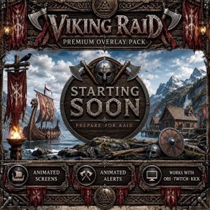 Viking Raid Stream Overlay Pack Animerat | Nordisk mytologipaket Twitch Obs Youtube Kick