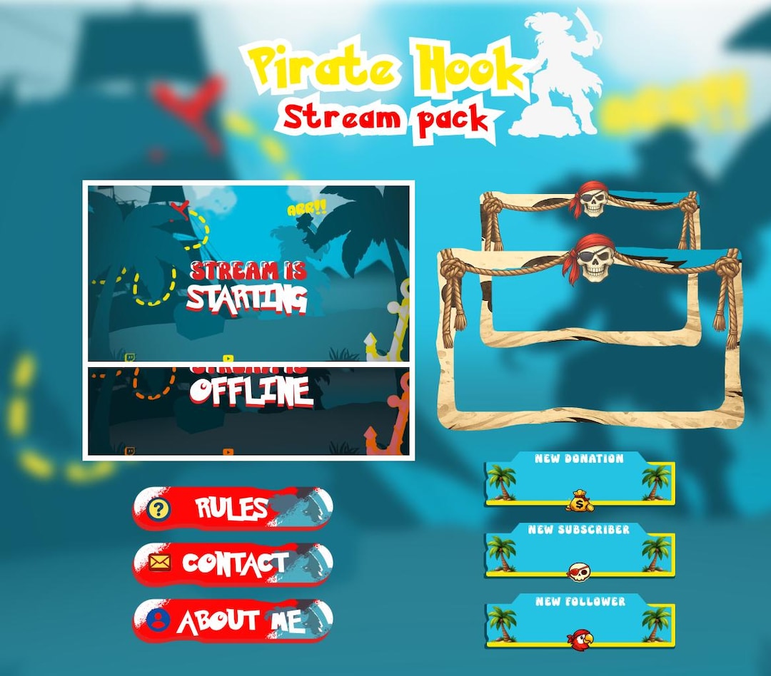 Pirate Cartoon Stream Overlay Package, Sea of Thieves Assets for OBS ...