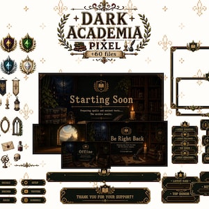 Dark Academia Stream Overlay Mega Pack | Vintage Gothic Twitch Graphics | Cozy Library Pixel Aesthetic, Animated Screens BRB Starting Soon