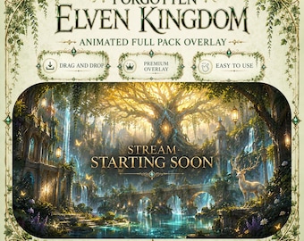 Forgotten Elven Kingdom Stream Overlay Pack Animated | Magical Forest Twitch Overlay | Elven Screens, Alerts, Webcam, Panels & Badges