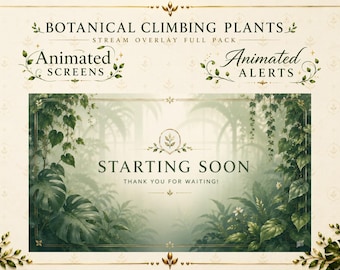 Paquete completo de superposiciones botánicas para transmisiones / Superposición animada de plantas acogedoras para Twitch, superposición estética de hojas verdes elegantes, paquete de transmisión floral