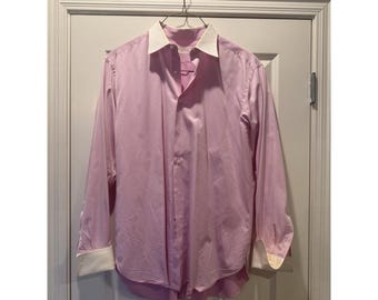 Vintage Brioni Men's Dress Shirt 43/17 Pink Salmon White Collar French Cuffs