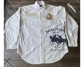 Vintage Polo Ralph Lauren Button Shirt Men's Size L Bleecker Big Pony Preppy Y2K