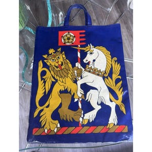 Rare Vintage Ulster Weavers Lion Unicorn PVC Tote Bag UK British Heraldic Crest