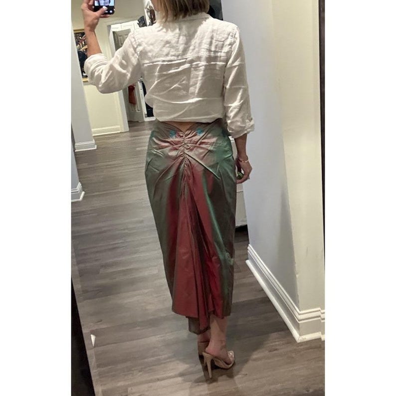 Vtg 90s Y2K Free People Silk Floral Embroidered Iridescent Midi Bussell Skirt image 6