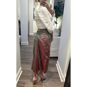 Vtg 90s Y2K Free People Silk Floral Embroidered Iridescent Midi Bussell Skirt image 4