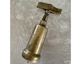Vintage 1950-1960s Solid Brass Italian Corkscrew Wine Bottle Opener Bar Tool